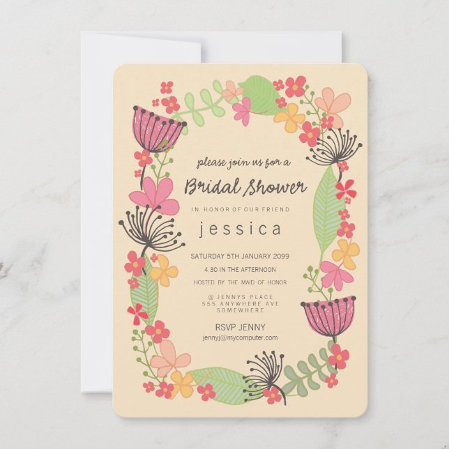 Invitación Fiesta Rústico Floral Border Bridal Shower (Anverso)