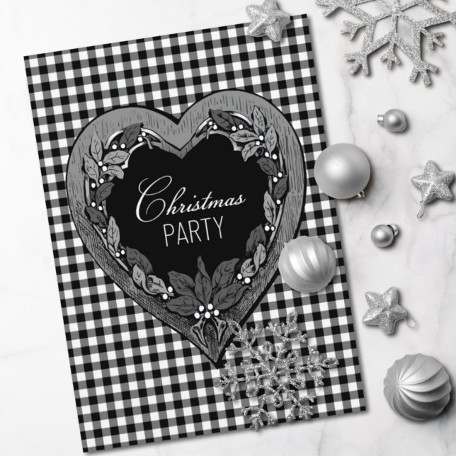 Invitación Fiesta Rústico Navidades del Corazón Blanco Negro (Subido por el creador)