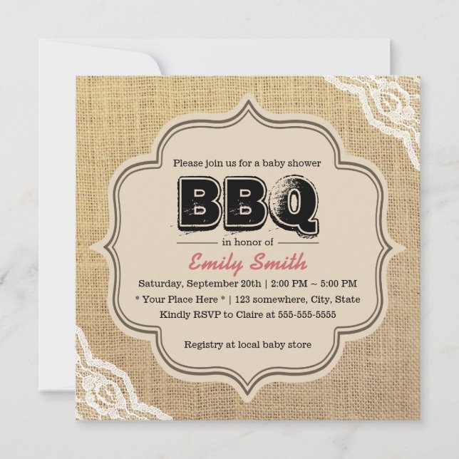 Invitación Fiesta Rústico para barbacoa de Baby Shower y Burl (Anverso)