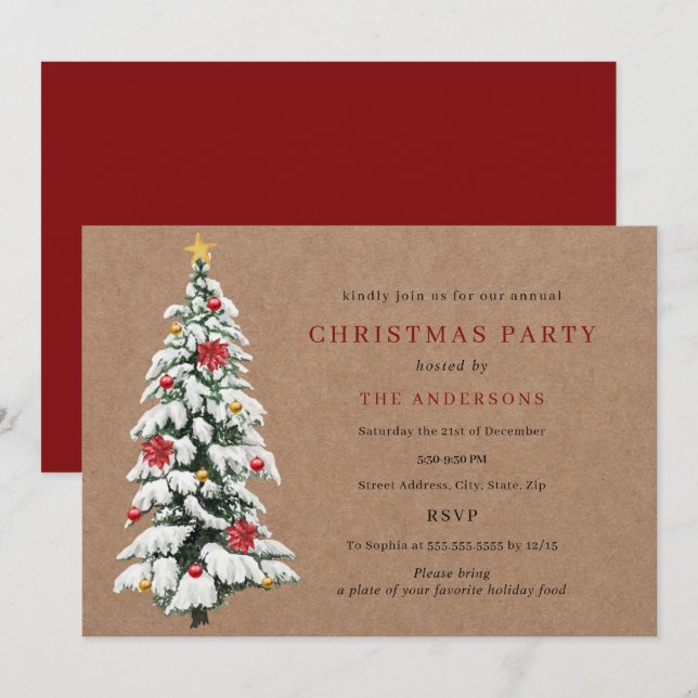 Invitación Fiesta Rústico Verde Verde Navidades de árbol trad (Anverso / Reverso)