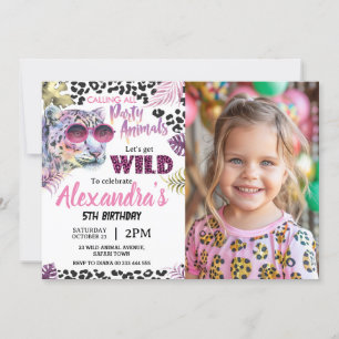 Invitación Fiesta Safari Animales foto impresa en leopardo de