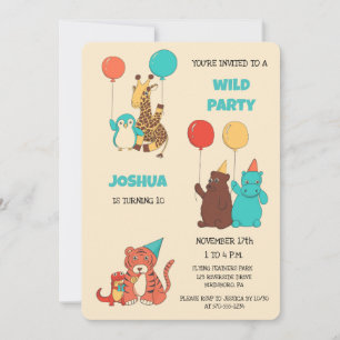 Invitación Fiesta Salvaje Cumpleaños Infantil Animales de Dib