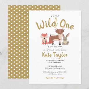 Invitación Fiesta Salvaje de Animales del Bosque para Bebé Ne