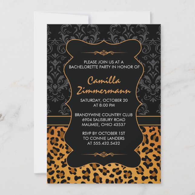 Invitación Fiesta salvaje de Bachelorette del leopardo y del (Anverso)