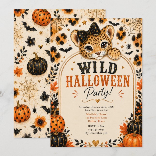 Invitación Fiesta Salvaje de Halloween (Anverso / Reverso)