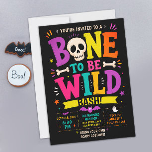 Invitación Fiesta Salvaje de Halloween de Esqueleto de Hueso 