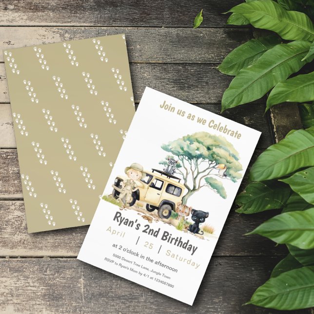 Invitación Fiesta salvaje del Safari de la Selva de Cumpleaño (Safari Jungle Theme Kids Birthday Invitation)