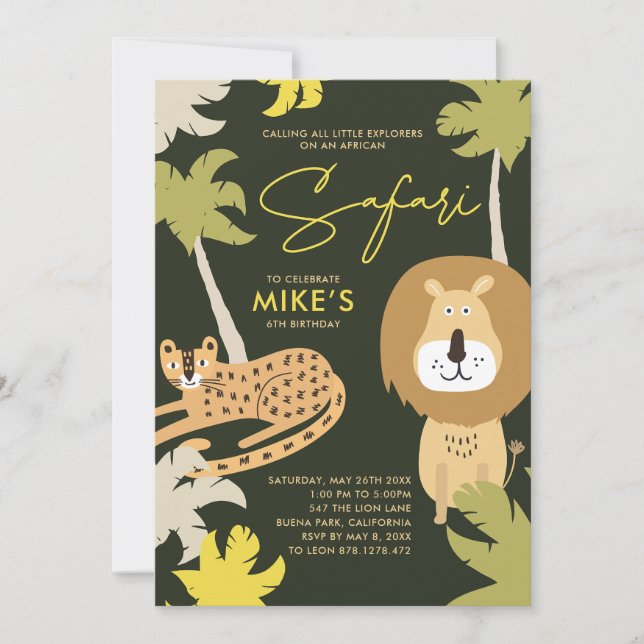 Invitación Fiesta salvaje Safari africano (Anverso)
