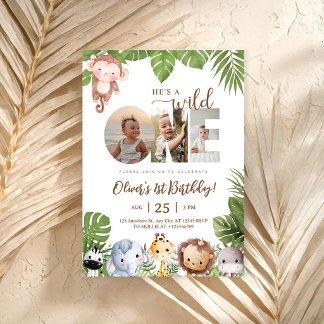 Invitación Fiesta Salvaje Safari de la Jungla Animal  Foto Cu