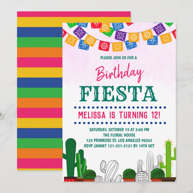Invitación Fiesta Santo Cactus México Cinco de Mayo Cumpleaño (Anverso / Reverso)