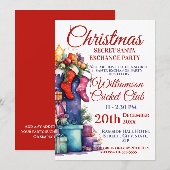 Invitación Fiesta secreto de navidades de Santa Exchange (Anverso / Reverso)