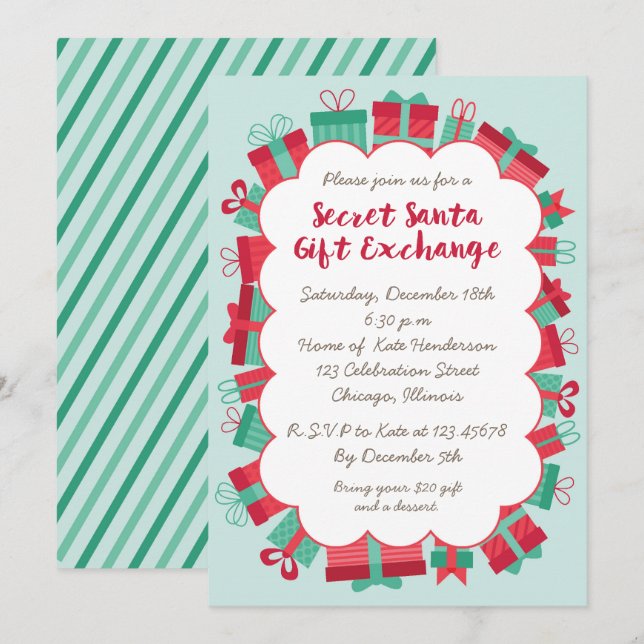 Invitación Fiesta secreto del intercambio del regalo de Santa (Anverso / Reverso)