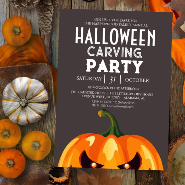Invitación Fiesta Sencilla de Tallado de Calabazas Halloween  (Subido por el creador)