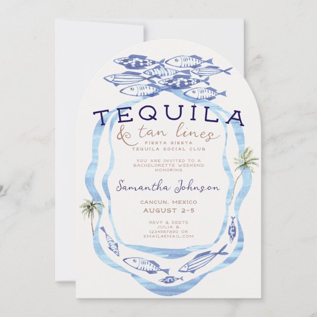 Invitación Fiesta Siesta Tequila Tan Lines Club Bachelorette (Anverso)