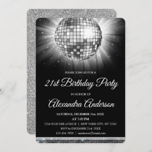 Invitación Fiesta Silver 21st Birthday Disco Ball - Fiesta de