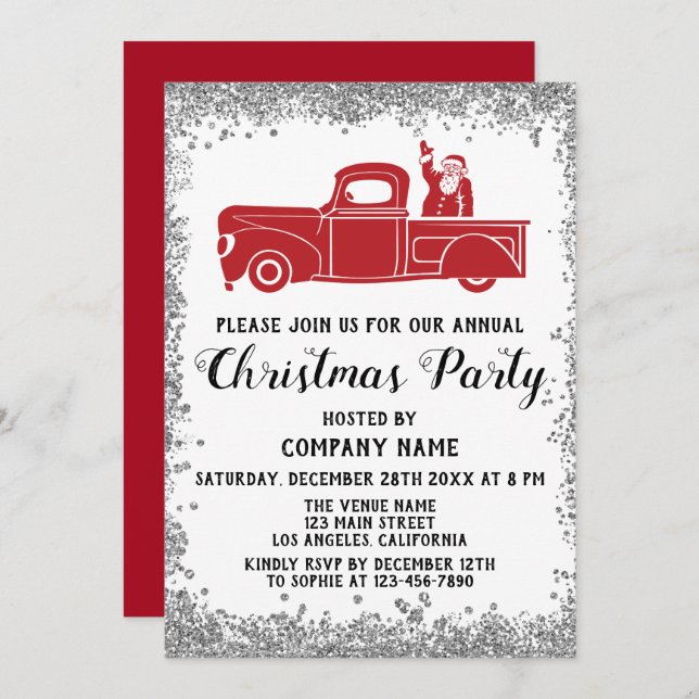 Invitación Fiesta Silver de Red Santa Truck Company Navidades (Anverso / Reverso)