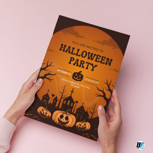 Invitación Fiesta Simple de Halloween Naranja y Negro