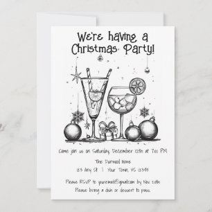 Invitación Fiesta simple de Navidades blancos y negros