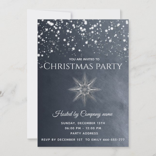 Invitación Fiesta simple de Navidades corporativos con copos  (Anverso)