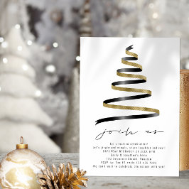 Invitación Fiesta simple de Navidades de árbol negro dorado