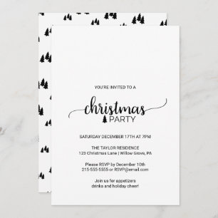 Invitación Fiesta simple de Navidades de caligrafía blanca y 