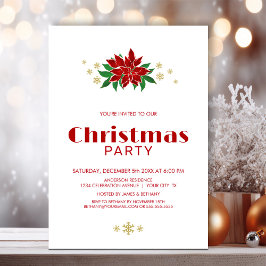 Invitación Fiesta simple de Navidades de Poinsettia Roja