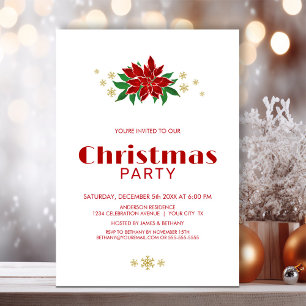 Invitación Fiesta simple de Navidades de Poinsettia Roja