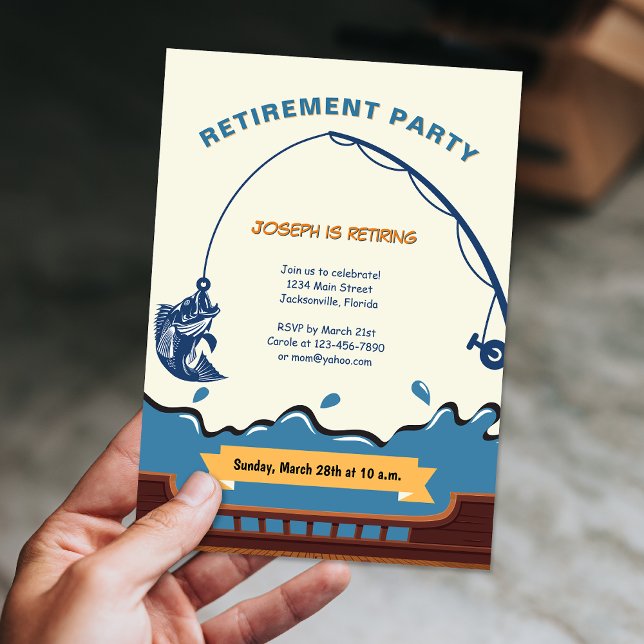 Invitación Fiesta simple de retiro de pesca oceánica (Simple Ocean Fishing Retirement Party Invitation)