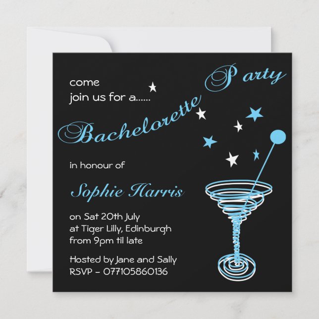 Invitación Fiesta simple de soltero azul martini (Anverso)