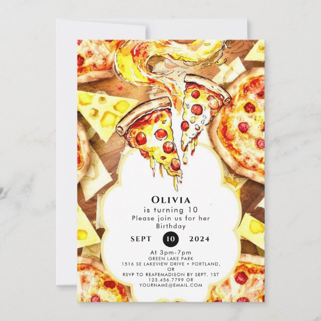 Invitación Fiesta simple Pizza Cumpleaños (Anverso)