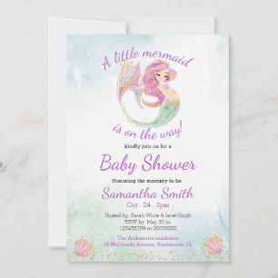 Invitación Fiesta Sirenita Purpurina De Baby Shower Bajo El M