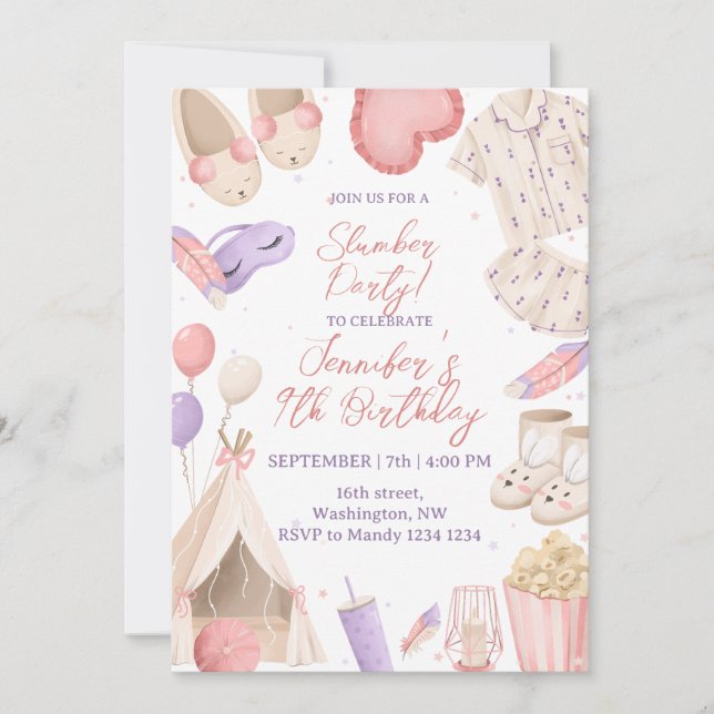Invitación Fiesta Slumber Pajama (Anverso)