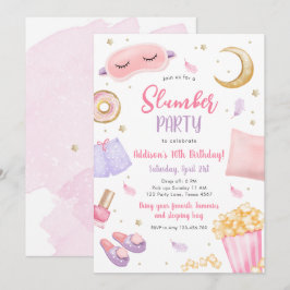 Invitación Fiesta Slumber Sleepover Chica Spa Cumpleaños Rosa