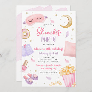Invitación Fiesta Slumber Sleepover Chica Spa Cumpleaños Rosa