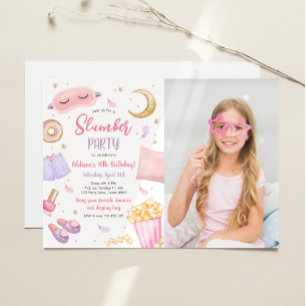 Invitación Fiesta Slumber Sleepover Chica Spa Cumpleaños Rosa