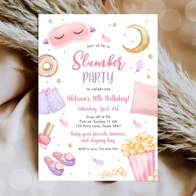 Invitación Fiesta Slumber Sleepover Chica Spa Nacimiento Rosa (Subido por el creador)