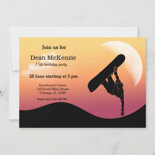 Invitación Fiesta Snowboard (Anverso)