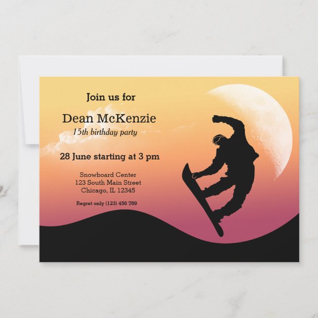 Invitación Fiesta Snowboard (Anverso)