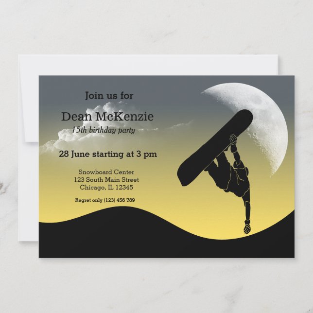 Invitación Fiesta Snowboard (Anverso)
