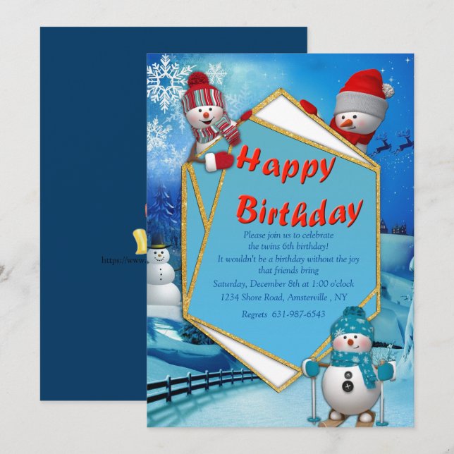 Invitación Fiesta Snowman de los niños de vacaciones (Anverso / Reverso)