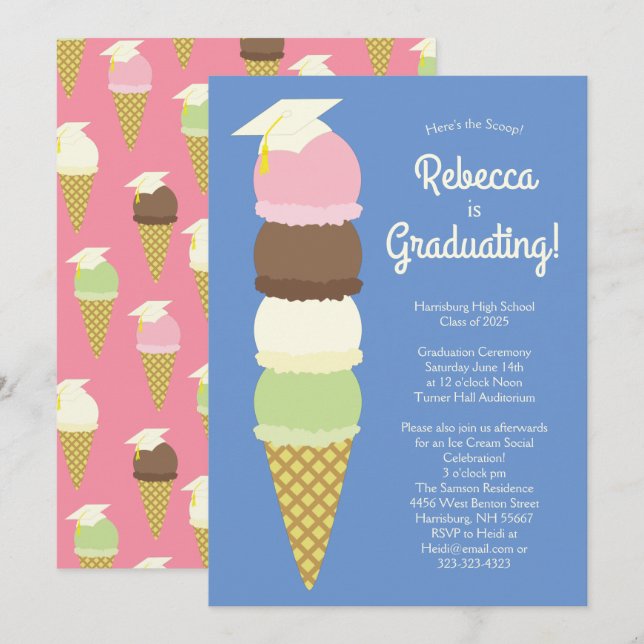 Invitación Fiesta Social de Graduación de Helado (Anverso / Reverso)