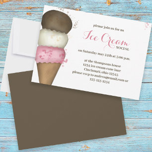 Invitación Fiesta Social de Helado Caprichoso Acuarela Adorab