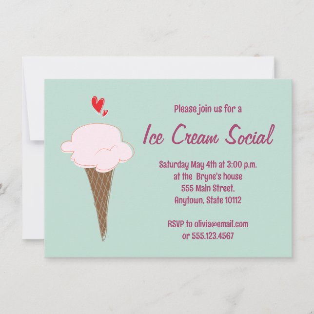 Invitación Fiesta social de Ice Cream (Anverso)