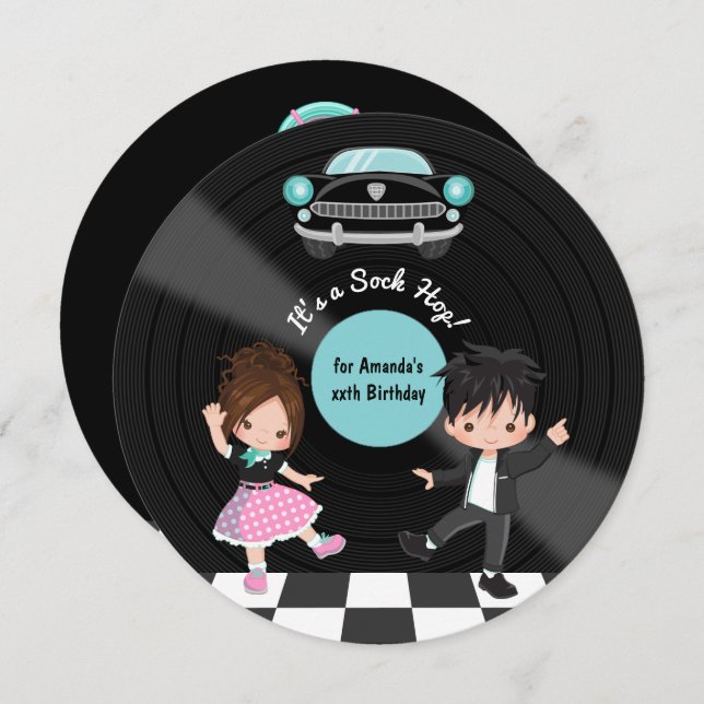 Invitación Fiesta Sock Hop (Anverso / Reverso)