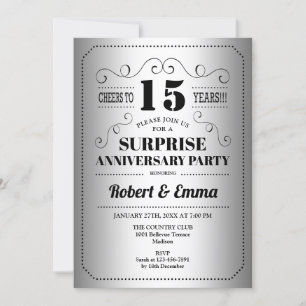 Invitación Fiesta Sorpresa 15 Aniversario - Negro Plateado