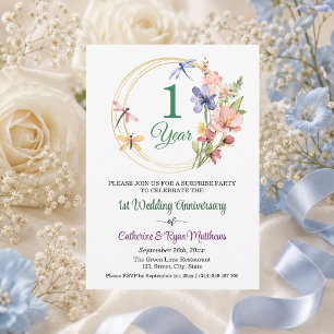 Invitación Fiesta Sorpresa 1er Aniversario de Boda Floral