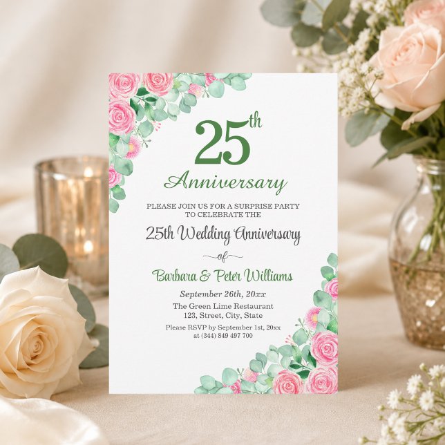 Invitación Fiesta sorpresa 25 aniversario de bodas Rosas (Subido por el creador)