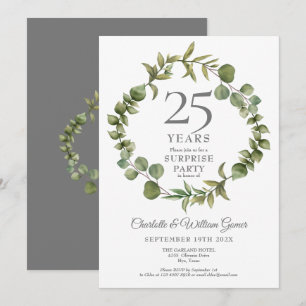 Invitación Fiesta sorpresa 25 aniversario Woodland Greenery 
