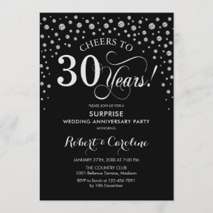 Invitación Fiesta Sorpresa 30 Aniversario Negro Plata