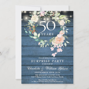 Invitación Fiesta Sorpresa 50 Aniversario Floral Rústico